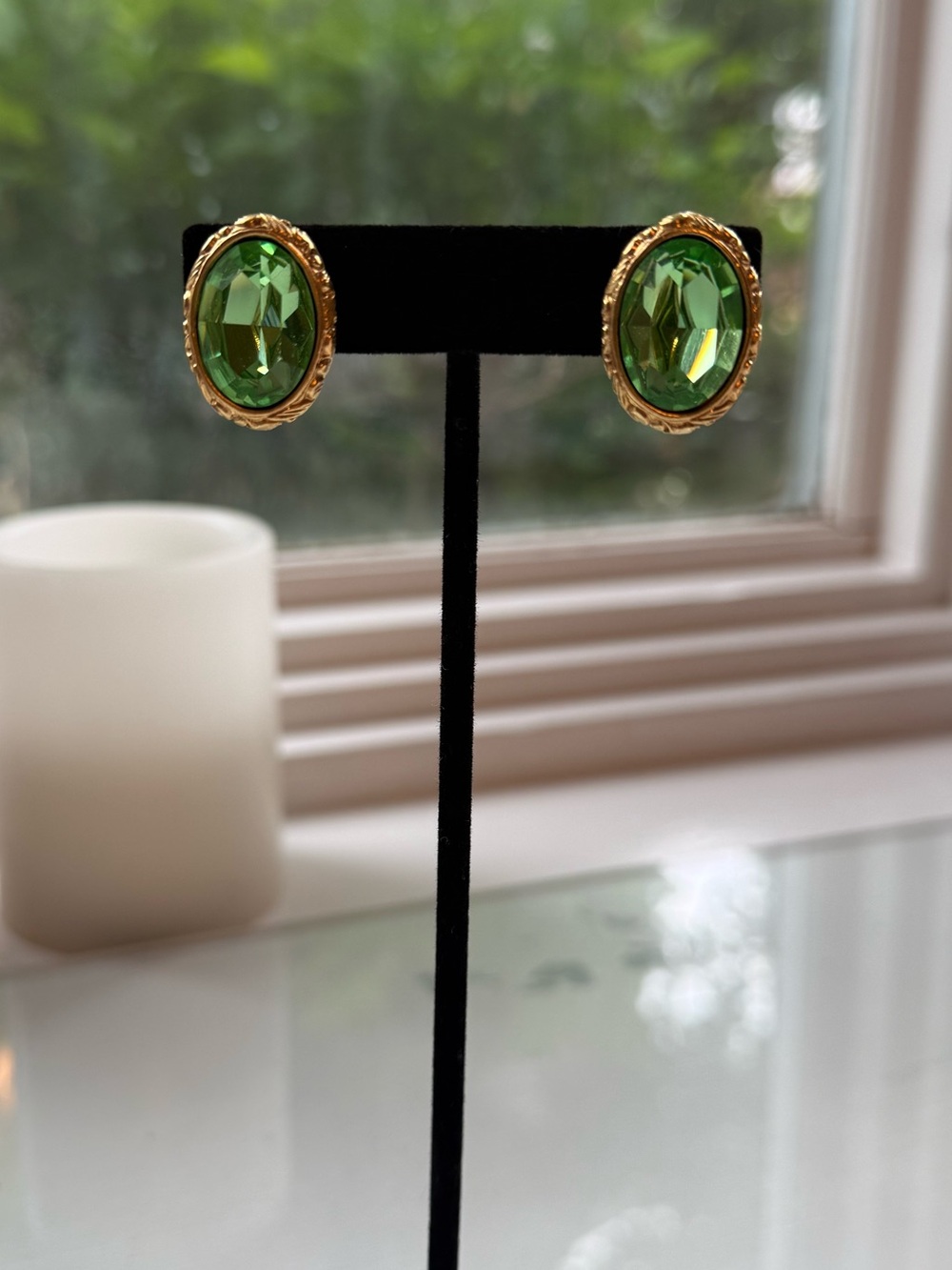 Yves Saint Laurent Green Rhinestone Earrings